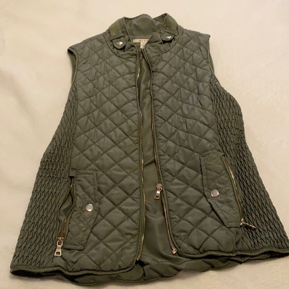 Olive green vest with gold buttons/zipper